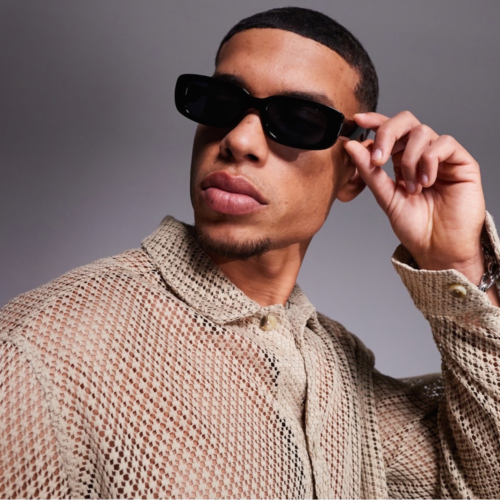 Black thick square frame 90s rectangular sunglasses
